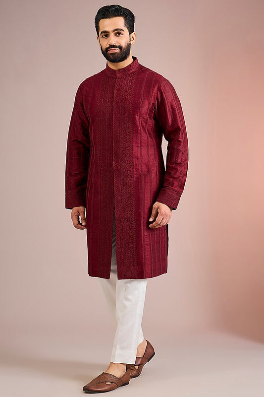 Wine Silk Kurta Set