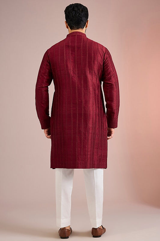Wine Silk Kurta Set