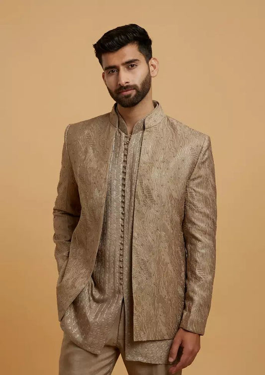 Golden Embroidered Sherwani – Sangeet Collection